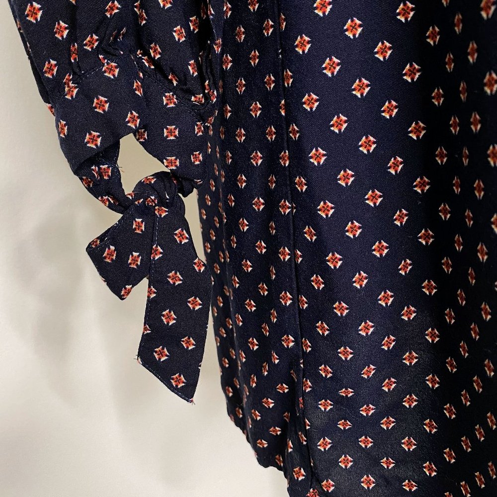 H&M Navy blue Cross Pattern Shift Dress w/ long tie sleeves sz 4 Vintage Retro - Picture 7 of 8